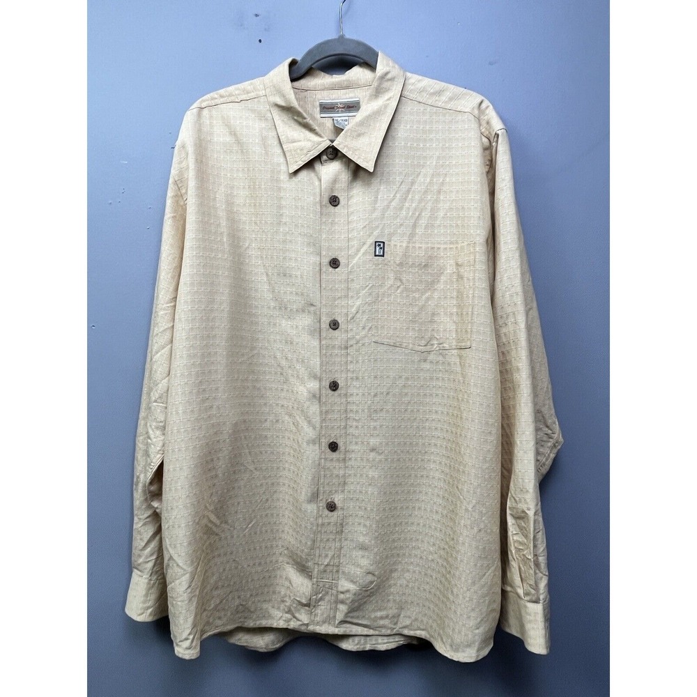 Original Island Sport Shirt Mens XXL‎ Beige Long Sleeve Textured Palm Tree Grid